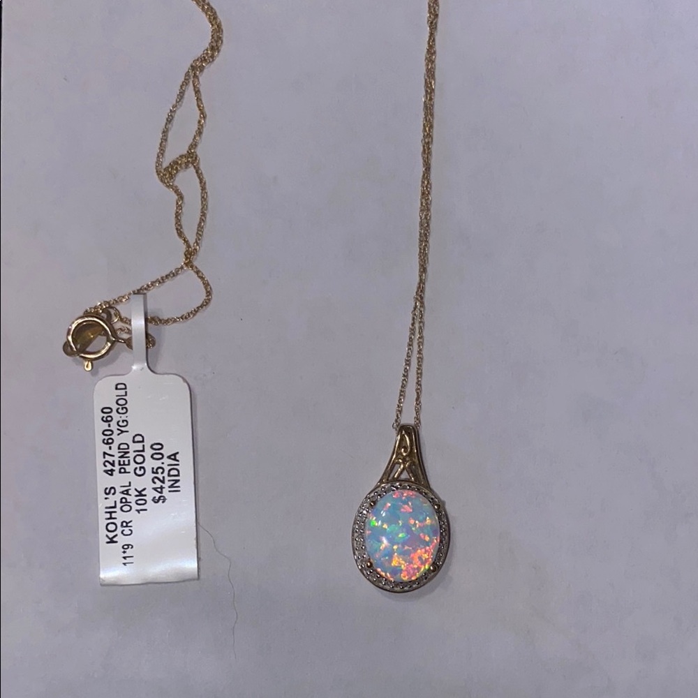 Gold Opal Pendant Necklace